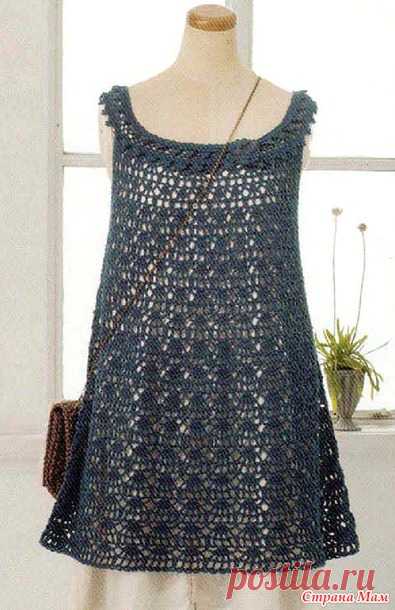 Ажурный сарафан крючком "Синее море".