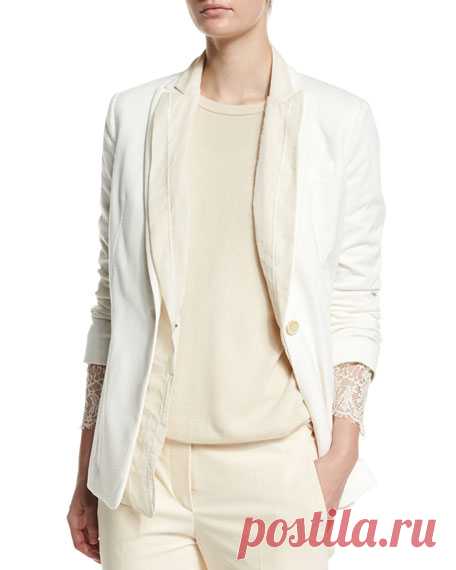 Brunello Cucinelli Double-Layer Jacket W/Paillettes, Cashmere/Lace Pullover Sweater, Scoop-Neck Stretch-Satin Tank & Straight-Leg Cropped Pants