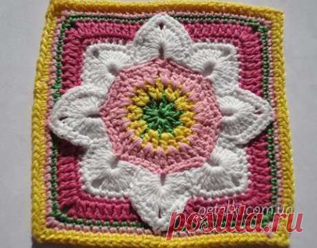 Красивый квадратный мотив крючком. Видео | Вязание (Crochet) | Блог