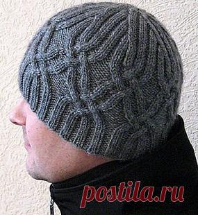 Мужская шапка спицами