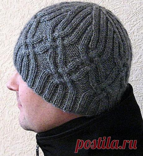 Мужская шапка спицами