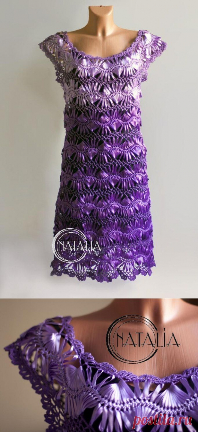 Платье "СИРЕНЬ" / Вязание крючком / Женская одежда крючком. Схемы.