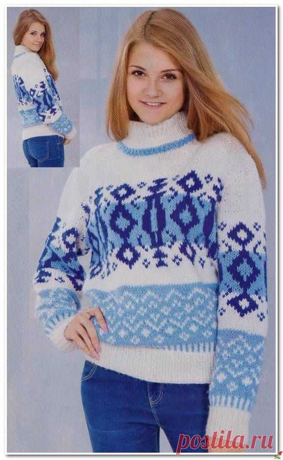 Вяжем спицами свитер с северным орнаментом.