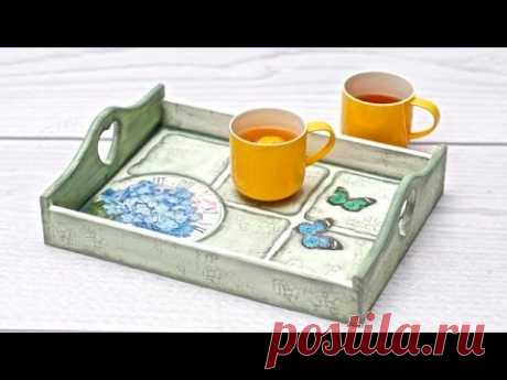 Decoupage krok po kroku - taca z kafelkami