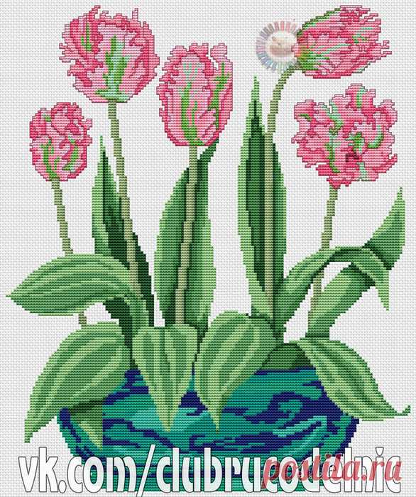 ВЫШИВКА-A bowl of frilly tulips