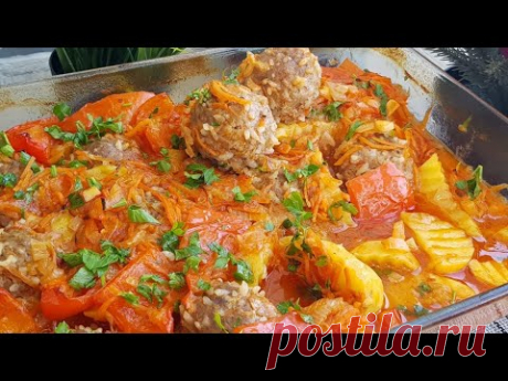 Потрясающее Обед в Духовке,Тефтели с картофелем