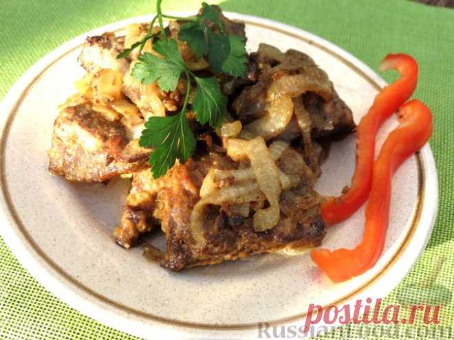 Рецепт: Жареная свиная печень с луком на RussianFood.com