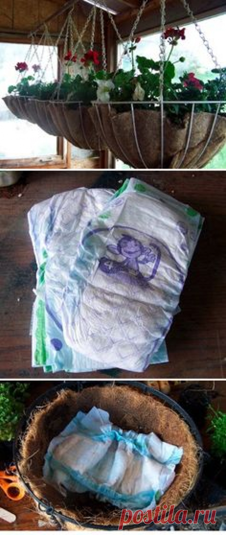 Put diapers in the bottom of your potted plants. | 32 Cheap And Easy Backyard Ideas That Are BorderlineGenius