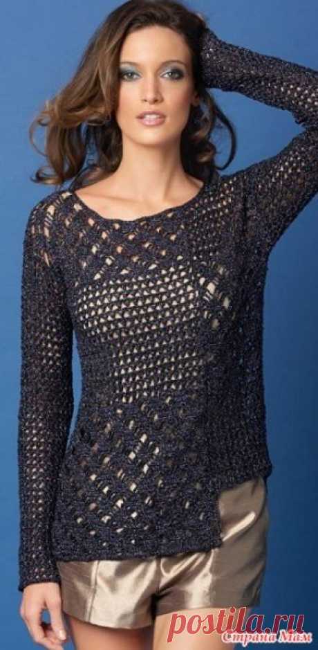 . Ассиметричный пуловер крючком. Ассиметричное расположение узора - актуально, современно. https://clubmasteric.ru/