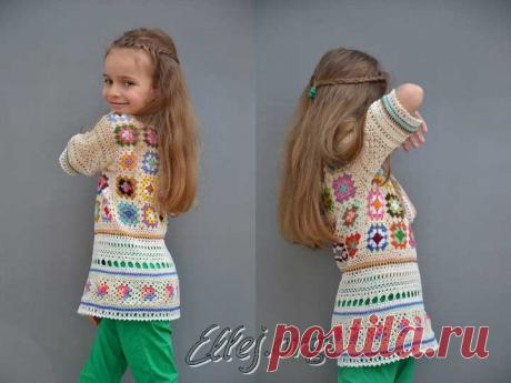 Туника для девочки из бабушкиных квадратов | Вязание крючком от Елены Кожухарь