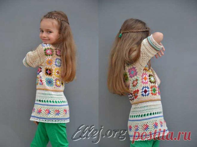 Туника для девочки из бабушкиных квадратов | Вязание крючком от Елены Кожухарь