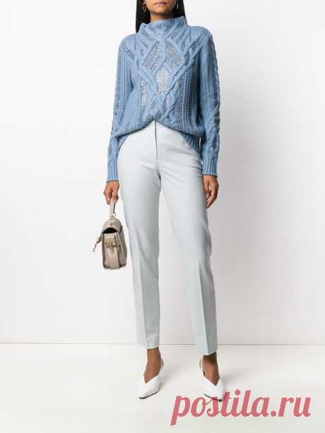 Blue Ermanno Scervino crystal-embellished cable knit jumper - Farfetch