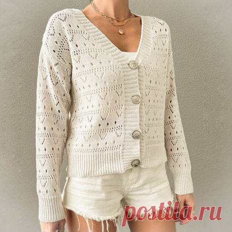 Ажурный кардиган с металлическими пуговицами (схема узора)