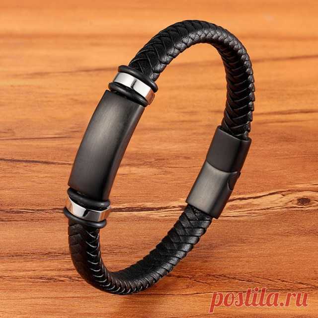 Модный Магнитный черный мужской браслет из нержавеющей стали, кожаный плетеный браслет в стиле панк-рок, ювелирные аксессуары для друзей | Украшения и аксессуары | АлиЭкспресс