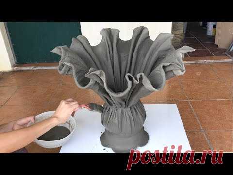 Make Unique Decorative Plant Pots From Fabric And Cement - Cement Craft Ideas At Home - YouTube
