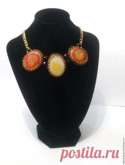 Купить Колье из кабошонов и бисера Самоцветы Урала - комбинированный, купить, колье ручной работы