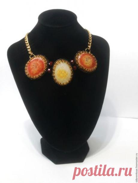 Купить Колье из кабошонов и бисера Самоцветы Урала - комбинированный, купить, колье ручной работы