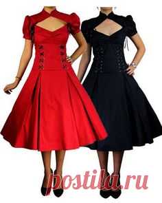 NEW - Rockabilly Fashion :: Rockabilly Black Red Corset 50's Prom Swing Vintage Retro Pleated Dress - Fancy Dress Costumes, Adult Costumes, Fancy Dress Costume Ideas