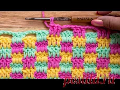 HOW to CROCHET MINI CHECK PLAID STITCH - Easy Block Stitches by Naztazia