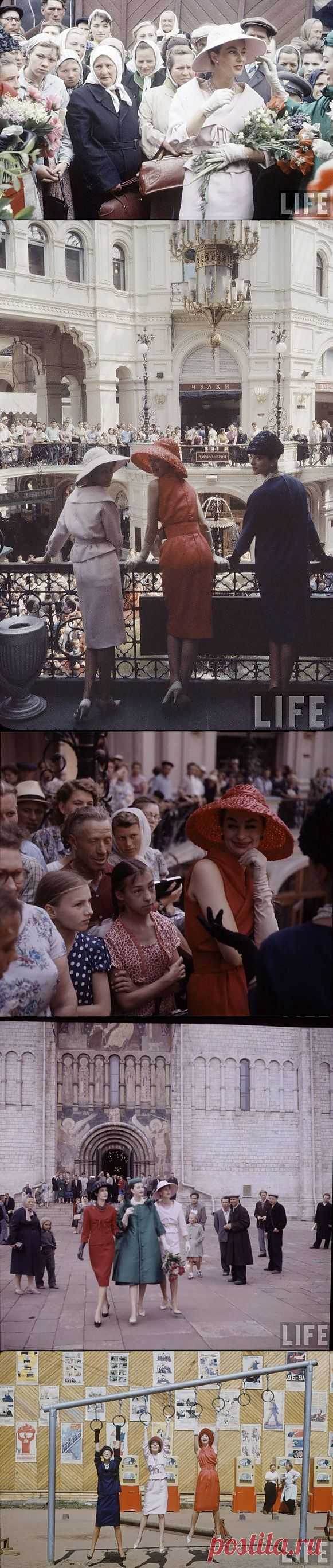 Кристиан Диор Как прошел первый визит в Москву в 1959 году. 
Какой разительный контраст лиц, одежды и внешнего вида в целом!!! Ошеломляюще выразительные фотографии!