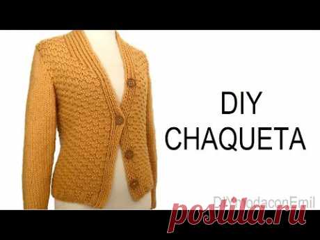 Chaqueta  jersey de mujer tejida a dos agujas paso a paso