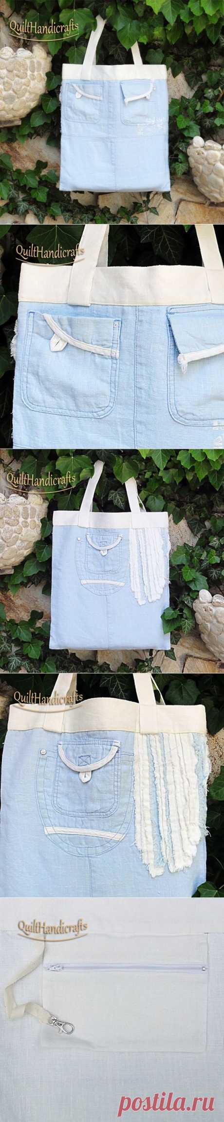 Blue bag Safari bag Large linen beach bag by QuiltHandicrafts