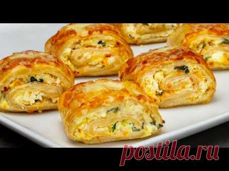 3 шага и закуска готова! Рулетики из слоеного теста, с сливочным сыром, для любого случая