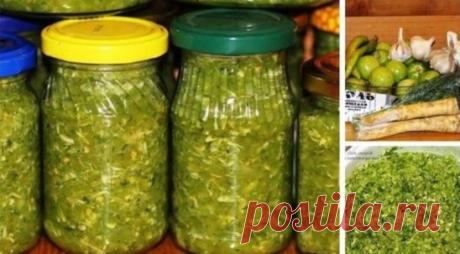 Горлодёр из зеленых томатов  
Вкусная острая закуска станет прекрасным дополнением к мясным и другим блюдам.
Ингредиенты:
3 кг зеленых помидор,
300 г чеснока,
100 г корня хрена (для тех кто любит поострее, тот может положить 300 г),
3 стручка острого перца,
3 ст. ложки соли,
3 ст. ложки сахара,
пучок укропа и кинзы.