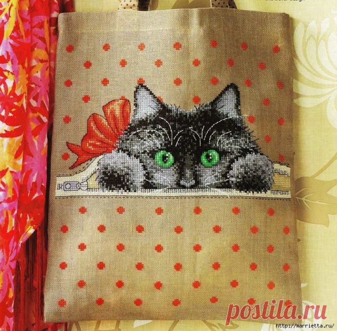 Хозяйственная сумка с котенком. Схема вышивки.