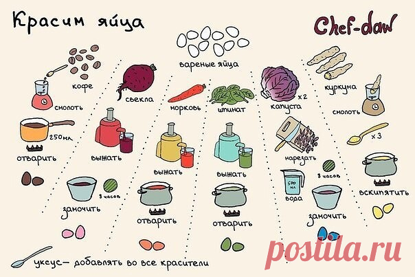 Невероятно полезная схема , как покрасить яйца к Пасхе!
