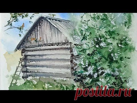 Зарисовка акварелью и масляной пастелью