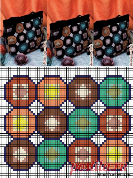 Сумка из мешковины с геометрической вышивкой крестом