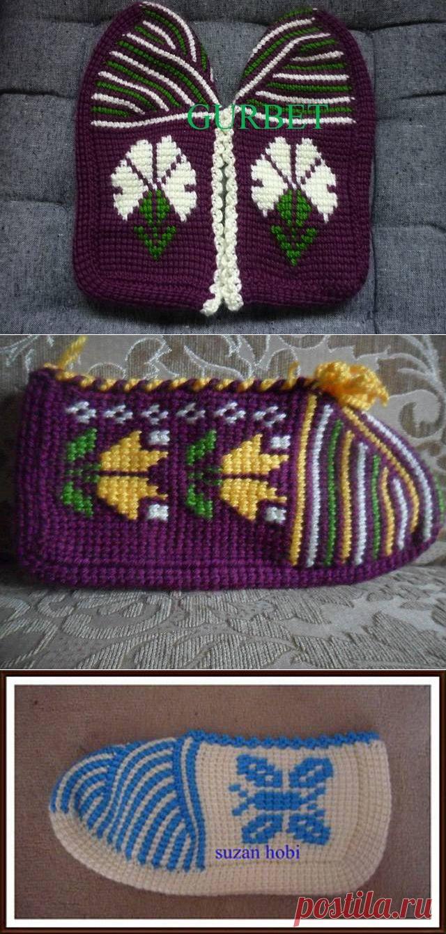 Орнамент для тапочек тунисским крючком