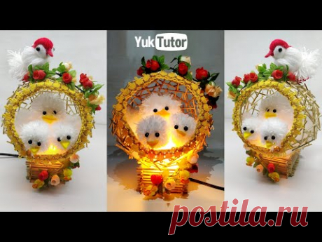 Ide kreatif - Lampu tidur model sarang burung dari tusuk sate || home decorating Ideas handmade