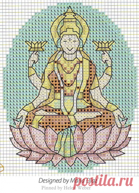 a cross stitch buddha sitting on top of a lotus flower