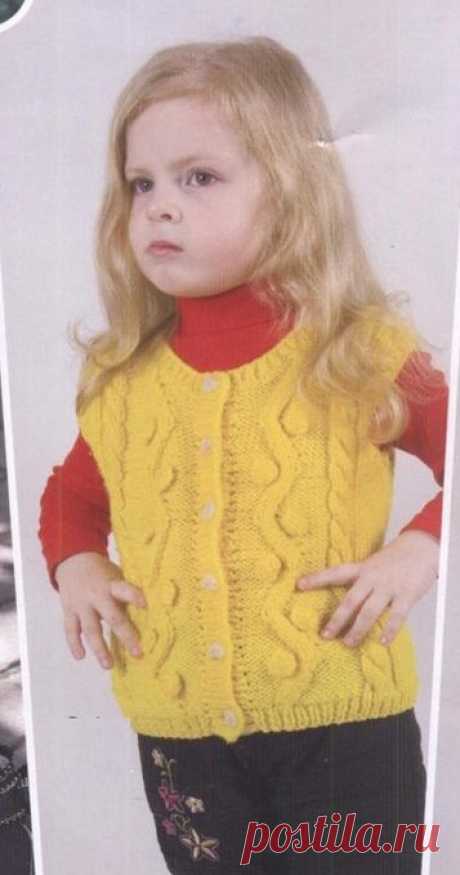 Жилет для девочки, вязанный спицами. Детский жилет вязаный спицами
