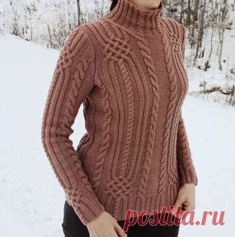Свитер спицами с аранами