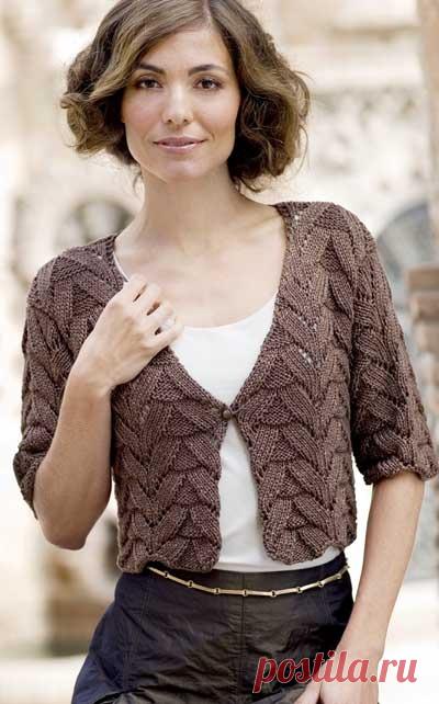 Короткий летний жакетик кричневого цвета с коротким рукавом