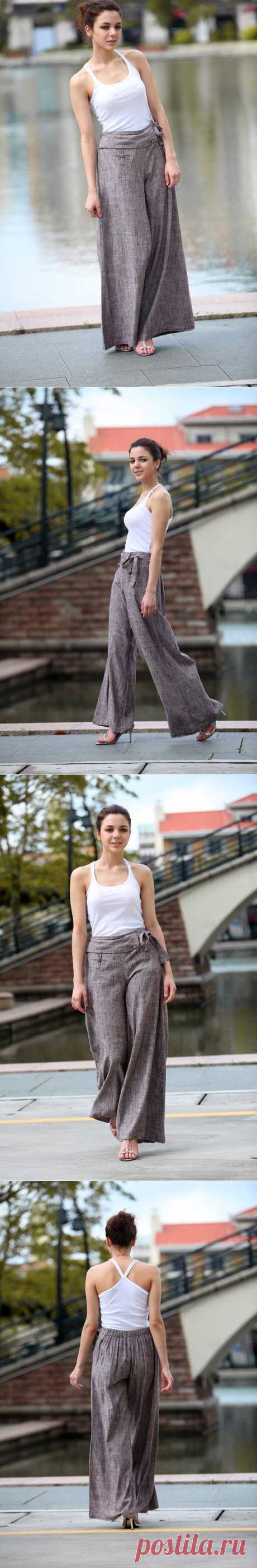 Graceful Casual Light Coffee Wide leg Long Linen от Sophiaclothing