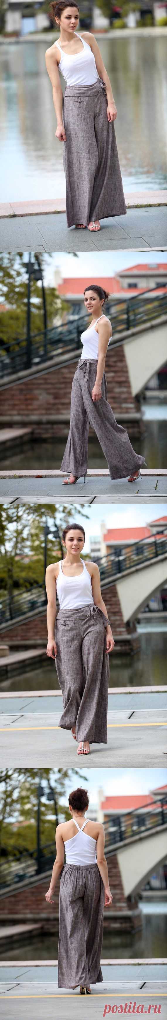 Graceful Casual Light Coffee Wide leg Long Linen от Sophiaclothing