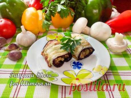 Рулетики из баклажанов с грибами / Рецепты с фото
