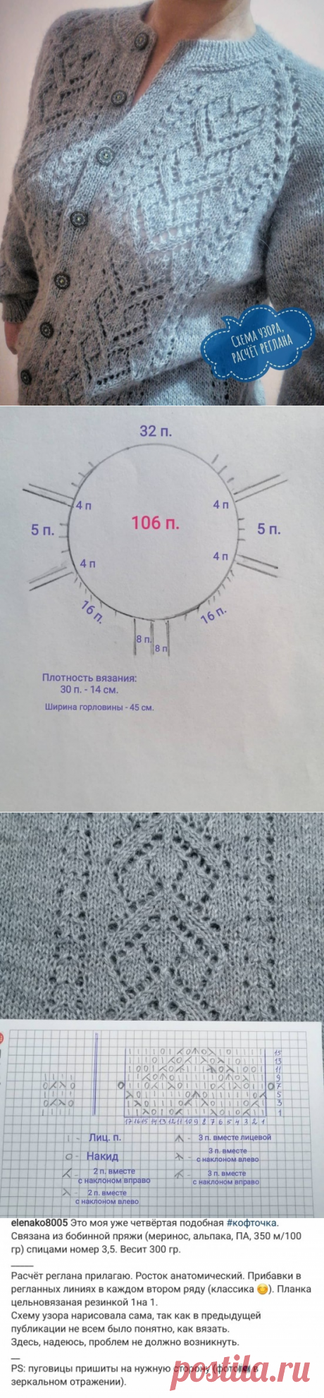Ажурная кофточка регланом сверху