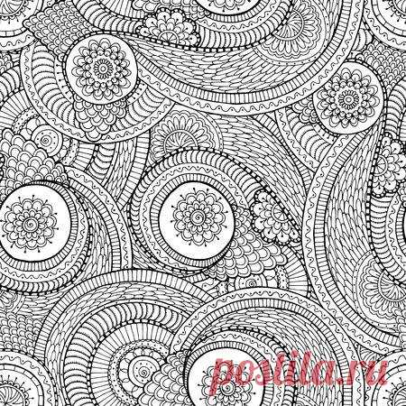 Seamless asian ethnic floral retro doodle black and white background pattern in vector. Henna paisley mehndi doodles design tribal black and white pattern. Used clipping mask for easy editing. 123RF - Миллионы стоковых фото, векторов, видео и музыки для Ваших проектов.