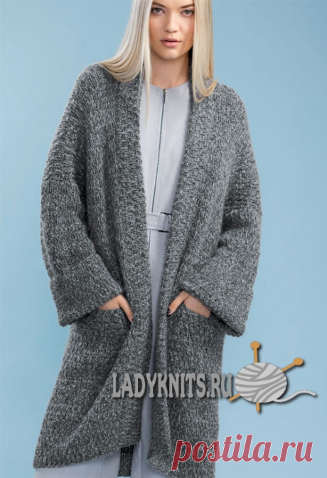 Вязаный длинный кардиган спицами. Описание для размеров S - XXL