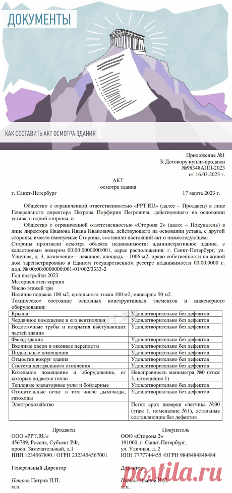 Образец заполнения АКТА ОСМОТРА зданий и сооружений в 2023 году