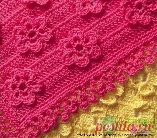 Цельносвязанные с полотном цветочки (крючок)