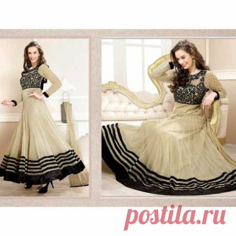 s3001_Evelyn Шарма Крем Вышитые лодыжки длина anarkali костюм Интернет Shopping-