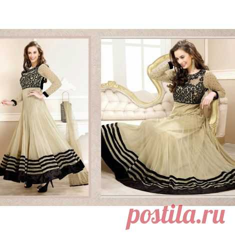 s3001_Evelyn Шарма Крем Вышитые лодыжки длина anarkali костюм Интернет Shopping-