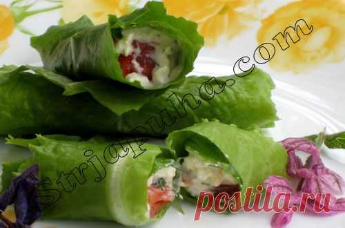 Рулетики из салата с брынзой и грецкими орехами