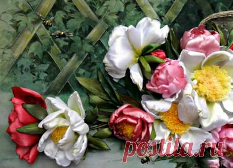 аппликация из атласных лент
